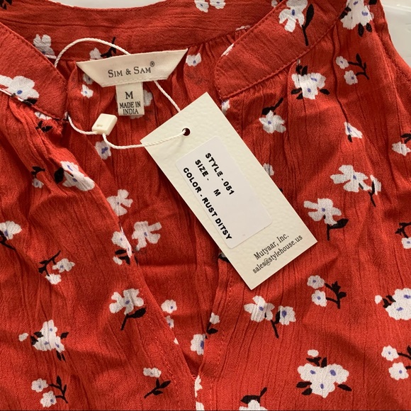 SIM & SAM Boho Style Sleeveless Top Rust Ditsy Womens Size M New - Picture 5 of 7